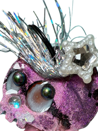 close up of dog jewel tag with embellishments dog jewellery