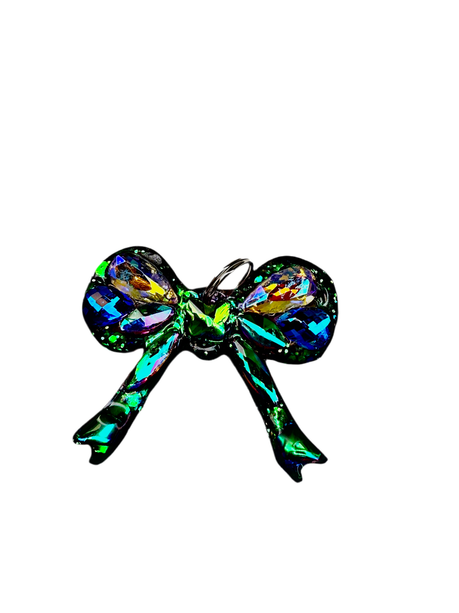 bling bow jewellery dog tag in green sparkling glittering rhinestones