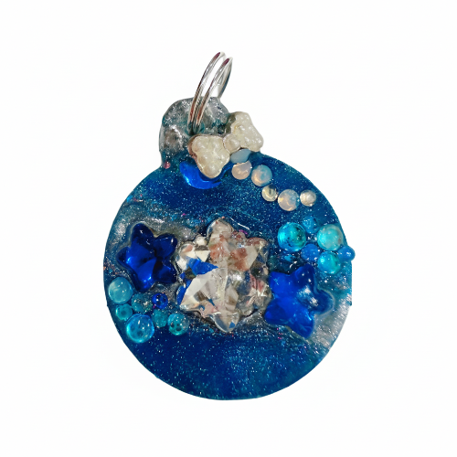 Christmas bauble dog tag jewellery collar charm blue and silver glitter