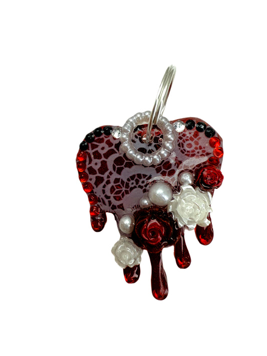 classy collar tag for dogs with resin pearls, roses and white lace, goth vampire style