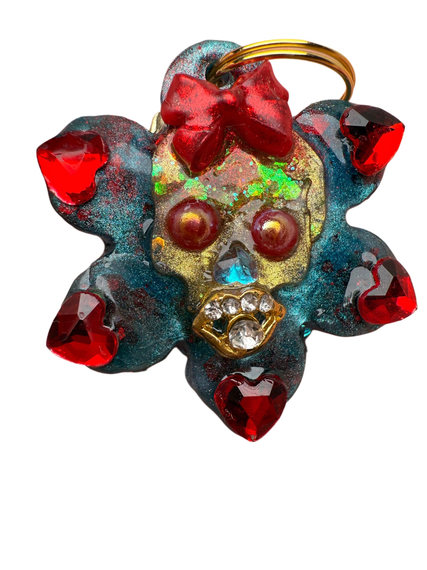 Skull Flower Jewel Pendant Reversible Skull/Heart - Jewel tag for dogs