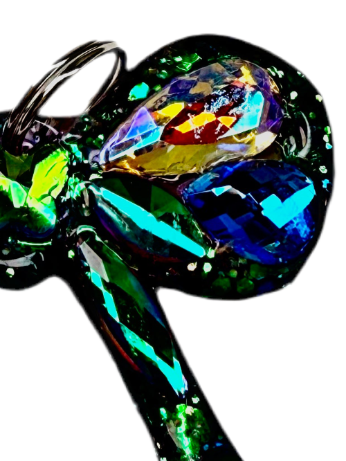 green dog tag bow shape with bling