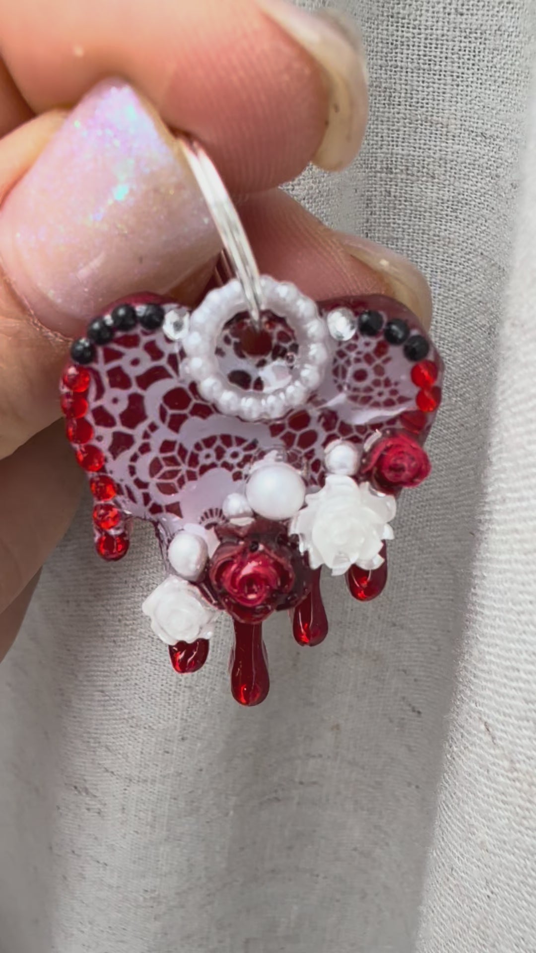 classy collar tag for dogs with resin pearls, roses and white lace, goth vampire wedding style